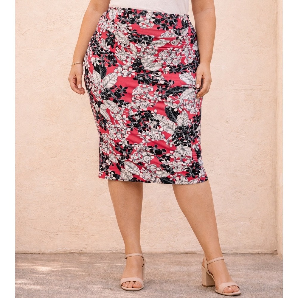 J. Jill Wearever Smooth-Fit Floral Pencil Skirt Pink Black Plus 1X Womens T2